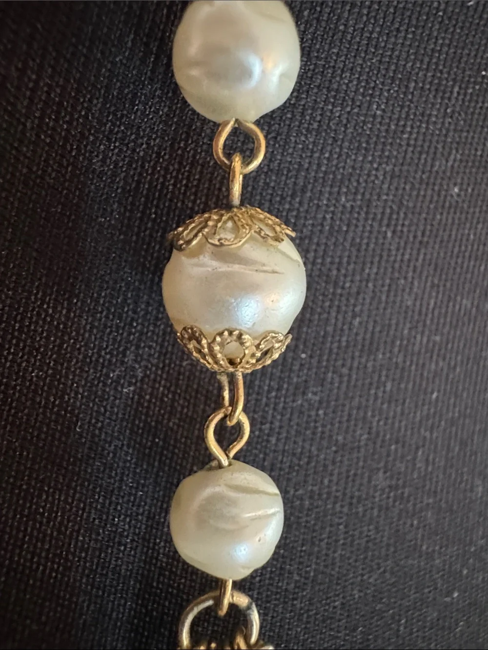 Vintage Gold and Ivory Layered Pearl Long Necklace